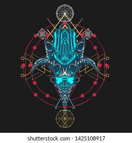 sacred display layouts design with machine dog as modeling and using pop art coloring
