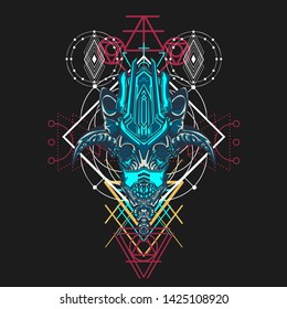sacred display layouts design with machine dog as modeling and using pop art coloring