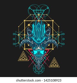 sacred display layouts design with machine dog as modeling and using pop art coloring