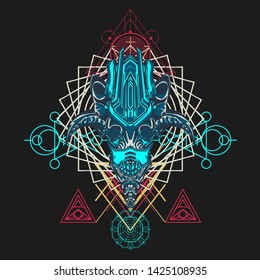 sacred display layouts design with machine dog as modeling and using pop art coloring