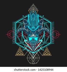 sacred display layouts design with machine dog as modeling and using pop art coloring