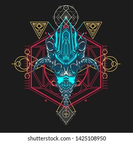 sacred display layouts design with machine dog as modeling and using pop art coloring