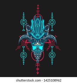 sacred display layouts design with machine dog as modeling and using pop art coloring