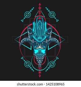 sacred display layouts design with machine dog as modeling and using pop art coloring