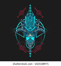 sacred display layouts design with machine dog as modeling and using pop art coloring