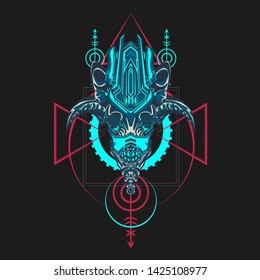 sacred display layouts design with machine dog as modeling and using pop art coloring