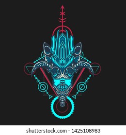 sacred display layouts design with machine dog as modeling and using pop art coloring