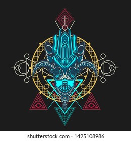sacred display layouts design with machine dog as modeling and using pop art coloring