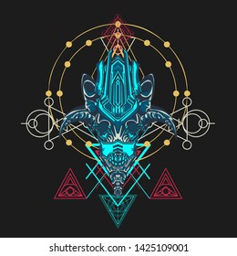 sacred display layouts design with machine dog as modeling and using pop art coloring