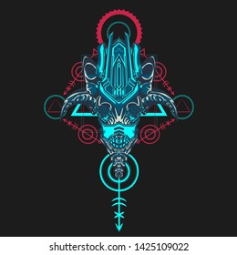 sacred display layouts design with machine dog as modeling and using pop art coloring