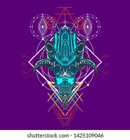 sacred display layouts design with machine dog as modeling and using pop art coloring