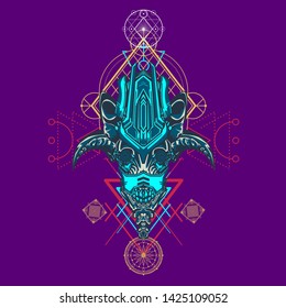 sacred display layouts design with machine dog as modeling and using pop art coloring