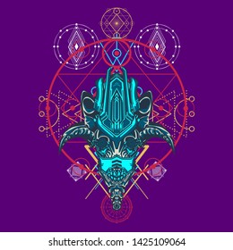 sacred display layouts design with machine dog as modeling and using pop art coloring