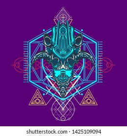 sacred display layouts design with machine dog as modeling and using pop art coloring