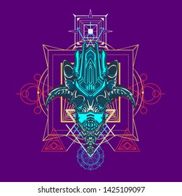 sacred display layouts design with machine dog as modeling and using pop art coloring