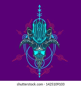 sacred display layouts design with machine dog as modeling and using pop art coloring