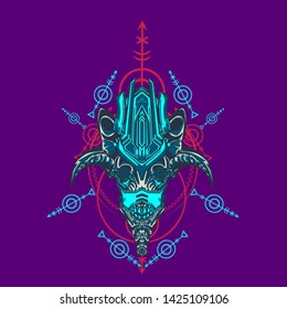 sacred display layouts design with machine dog as modeling and using pop art coloring
