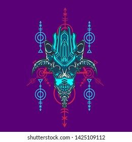 sacred display layouts design with machine dog as modeling and using pop art coloring
