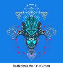 sacred display layouts design with machine dog as modeling and using pop art coloring