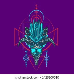 sacred display layouts design with machine dog as modeling and using pop art coloring