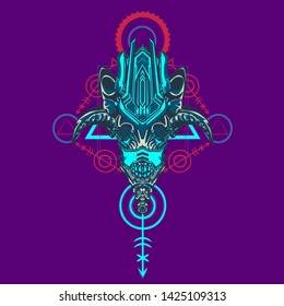sacred display layouts design with machine dog as modeling and using pop art coloring