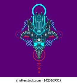 sacred display layouts design with machine dog as modeling and using pop art coloring