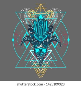 sacred display layouts design with machine dog as modeling and using pop art coloring