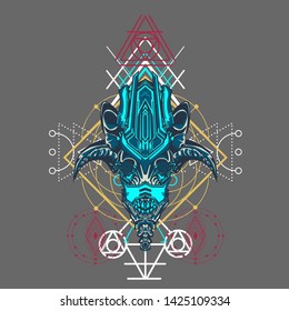 sacred display layouts design with machine dog as modeling and using pop art coloring