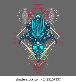 sacred display layouts design with machine dog as modeling and using pop art coloring
