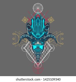 sacred display layouts design with machine dog as modeling and using pop art coloring