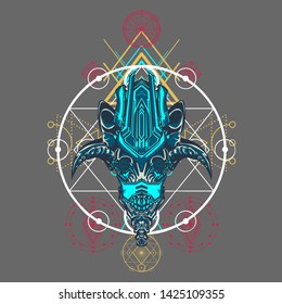 sacred display layouts design with machine dog as modeling and using pop art coloring