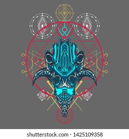 sacred display layouts design with machine dog as modeling and using pop art coloring