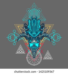 sacred display layouts design with machine dog as modeling and using pop art coloring