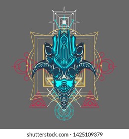 sacred display layouts design with machine dog as modeling and using pop art coloring
