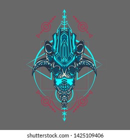 sacred display layouts design with machine dog as modeling and using pop art coloring