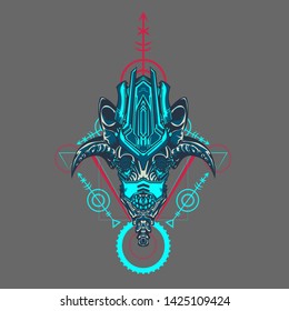 sacred display layouts design with machine dog as modeling and using pop art coloring
