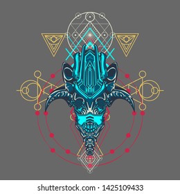 sacred display layouts design with machine dog as modeling and using pop art coloring