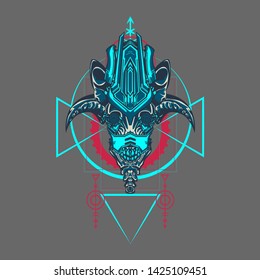 sacred display layouts design with machine dog as modeling and using pop art coloring
