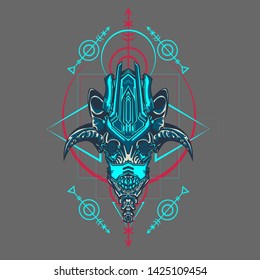 sacred display layouts design with machine dog as modeling and using pop art coloring