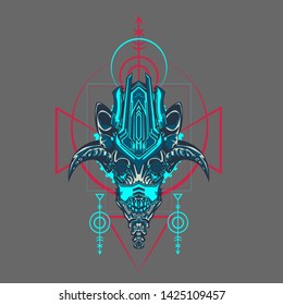 sacred display layouts design with machine dog as modeling and using pop art coloring