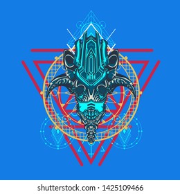 sacred display layouts design with machine dog as modeling and using pop art coloring