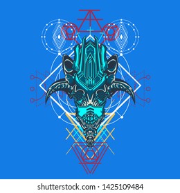 sacred display layouts design with machine dog as modeling and using pop art coloring
