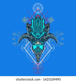 sacred display layouts design with machine dog as modeling and using pop art coloring