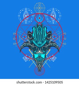 sacred display layouts design with machine dog as modeling and using pop art coloring