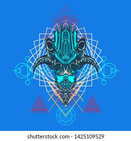 sacred display layouts design with machine dog as modeling and using pop art coloring