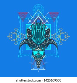 sacred display layouts design with machine dog as modeling and using pop art coloring