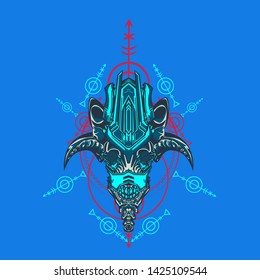sacred display layouts design with machine dog as modeling and using pop art coloring