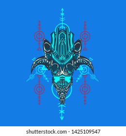 sacred display layouts design with machine dog as modeling and using pop art coloring