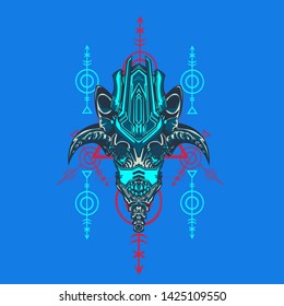 sacred display layouts design with machine dog as modeling and using pop art coloring