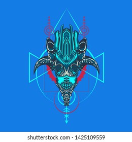 sacred display layouts design with machine dog as modeling and using pop art coloring